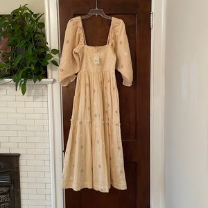 Dahlia Embroidered Maxi Dress/Pearl Island Color, Size Medium